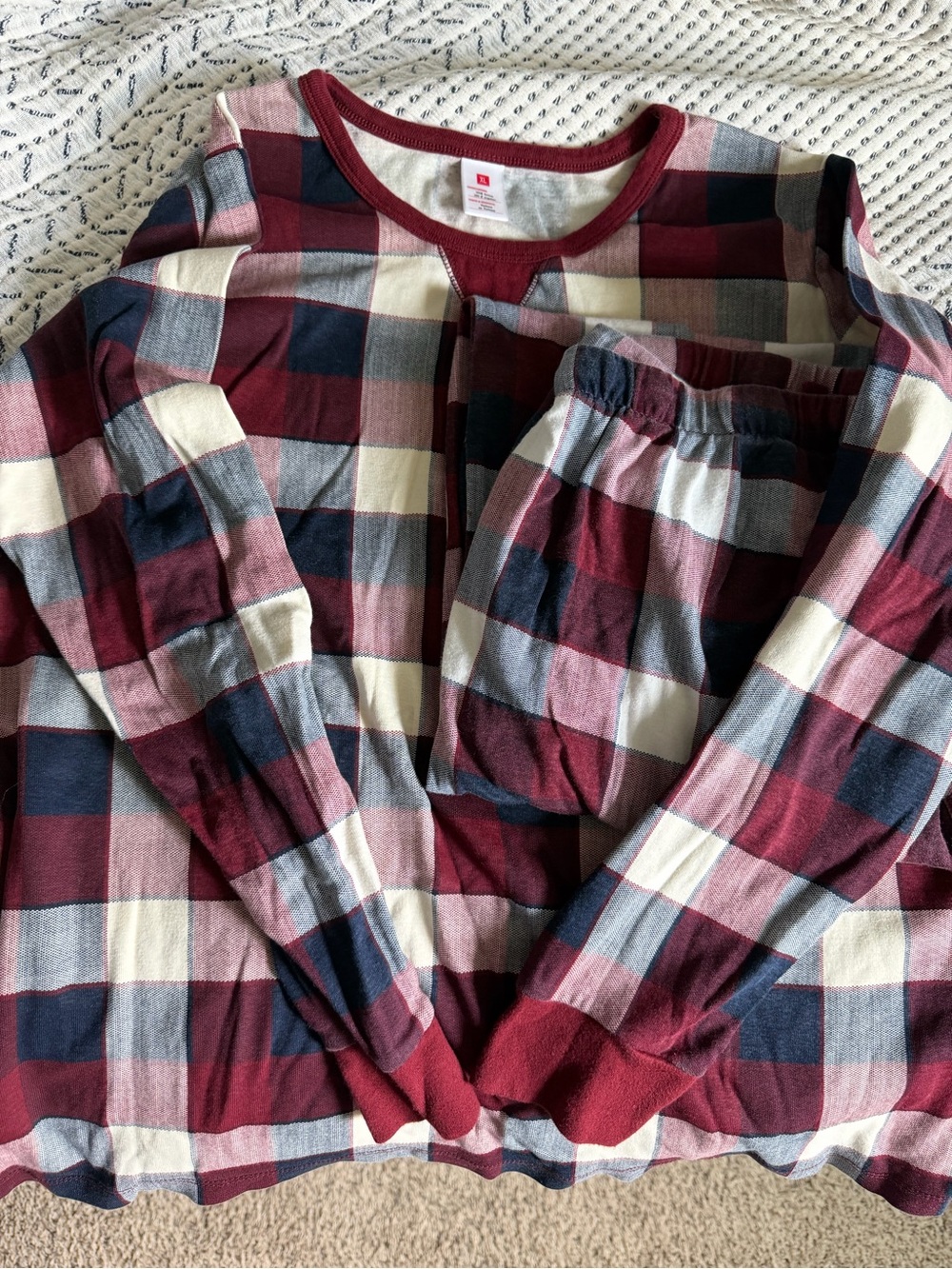 Women’s Maroon Navy and Cream Plaid Pajama Set